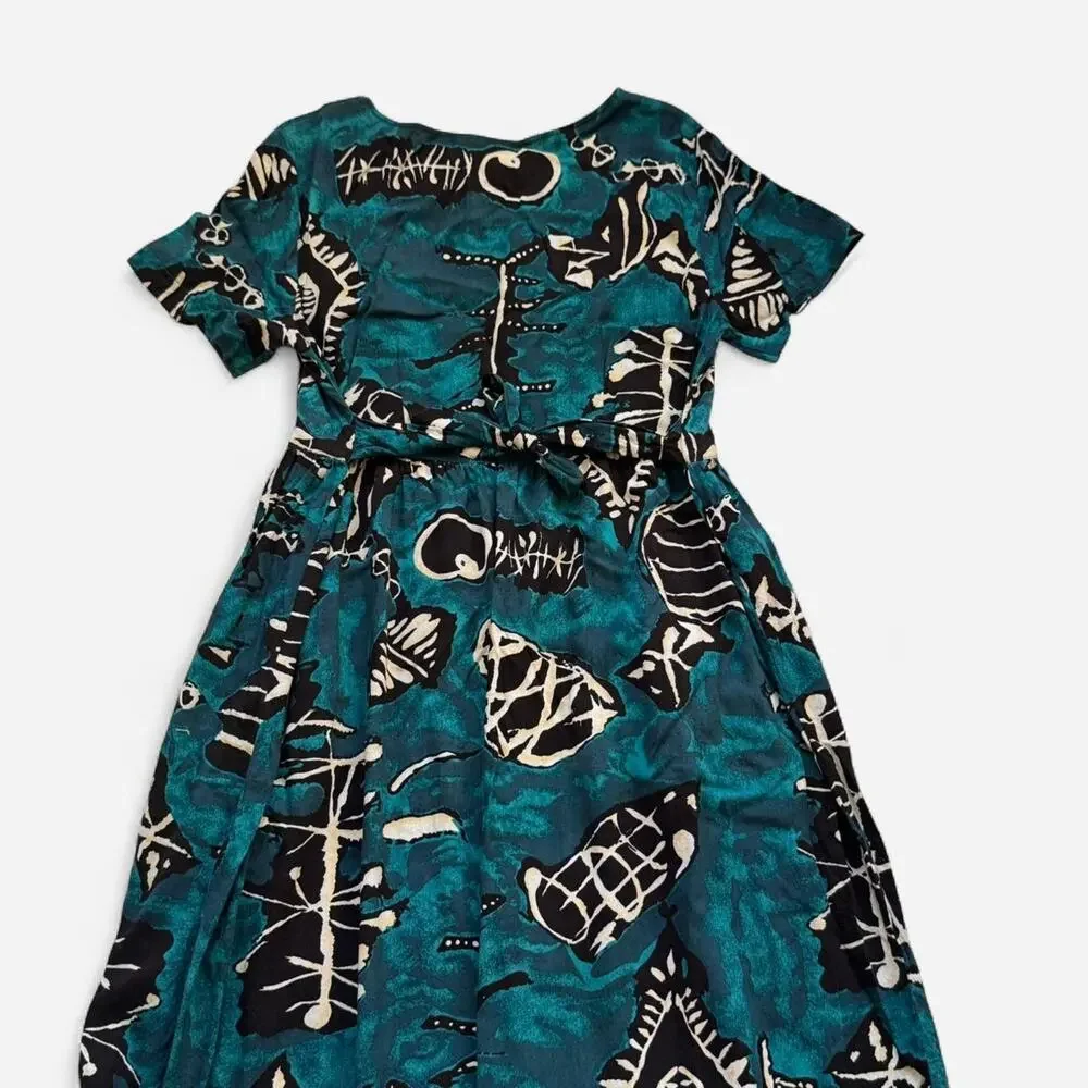 Vintage 80s abstract print flowy dress sz L pockets Lagenlook artsy boho fairy - Picture 7 of 8